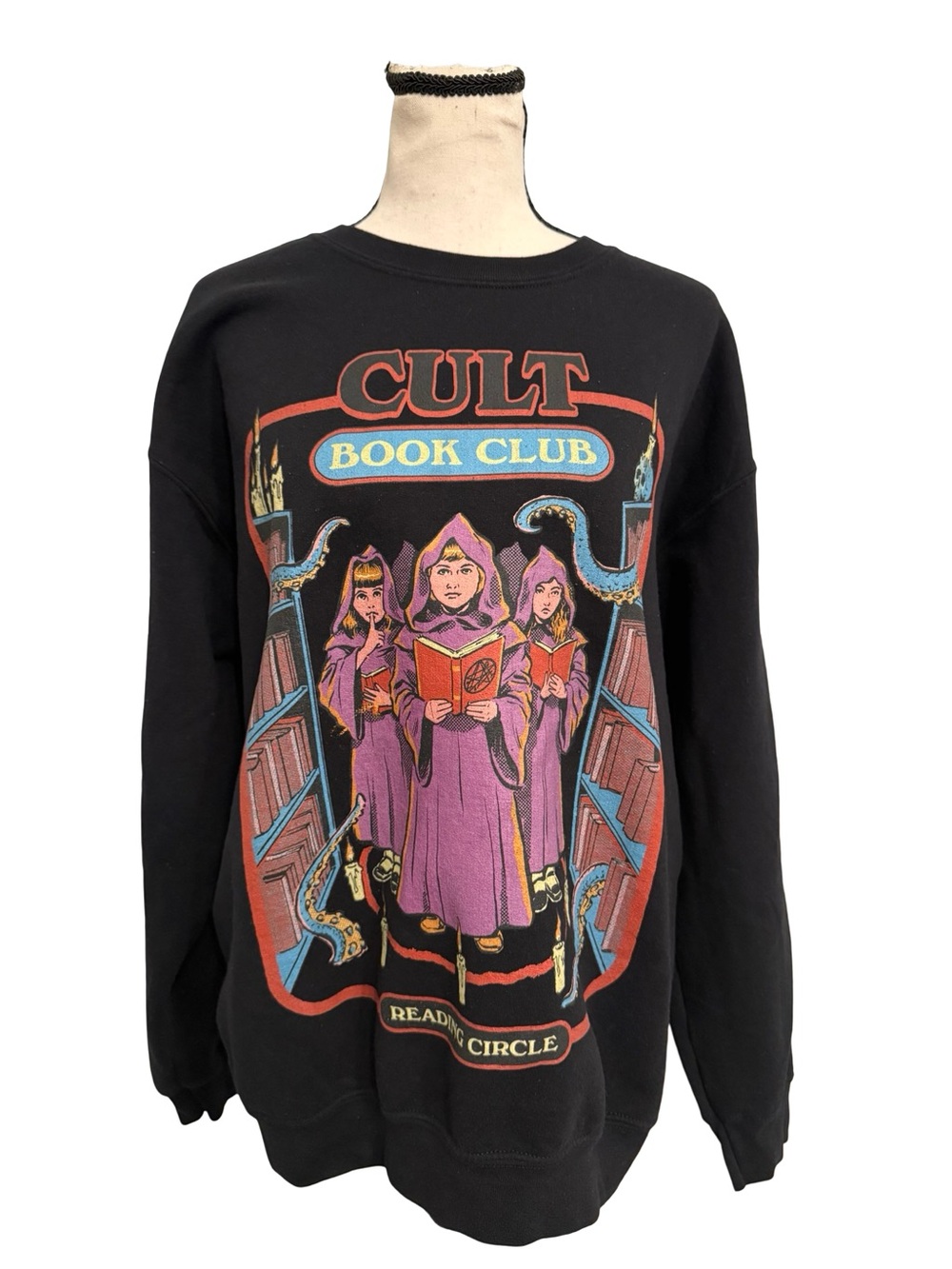 Hot Topic Cult Book Club Witch Graphic Crewneck Sweatshirt Medium Goth Dark